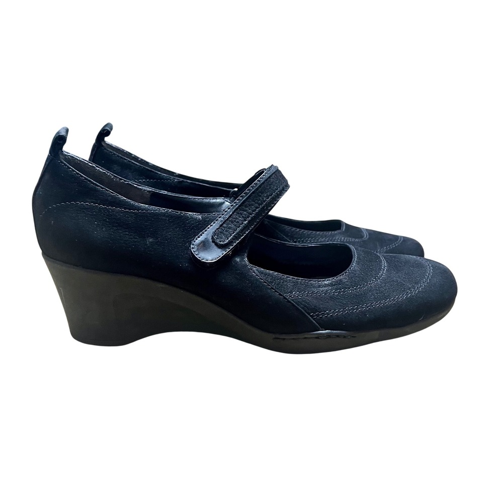 Aerosoles Tornado Black Leather Mary Jane Wedges Womens 10M Comfort Shoes NWOT